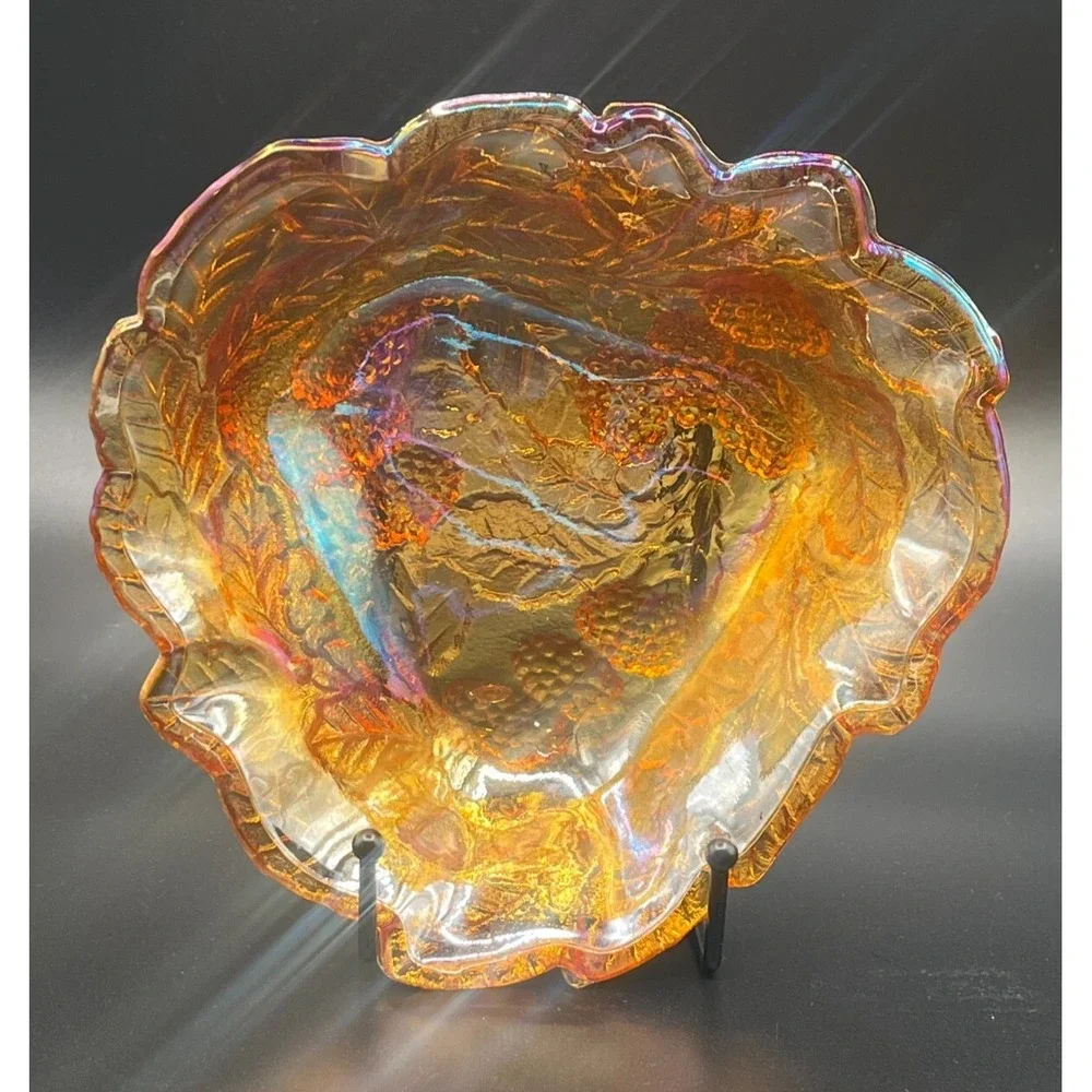 Vintage Marigold Indiana Glass Loganberry Carnival Glass‎ Footed Bowl 7